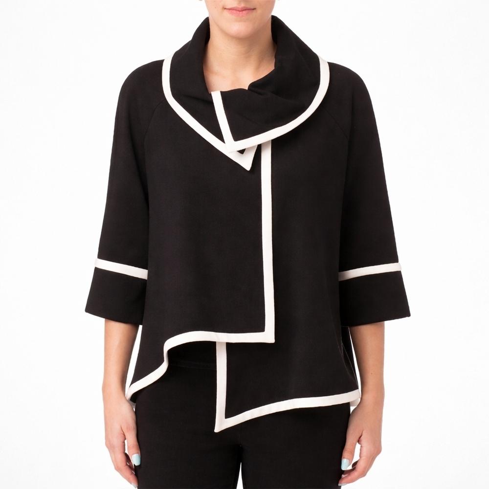 Joseph Ribkoff Black & White Asymmetrical Light Jacket Relaxed Fit Modern $280